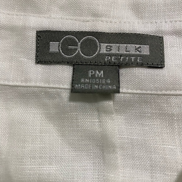 Go Silk Long Linen Tie-Waist Tunic Top White Lagenlook Button Up NWT Petite Sz M - Picture 3 of 7